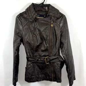 Guess Faux Leather Jacket Dark Brown (almost black) Size Small Y2K